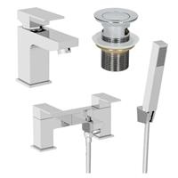 Modern Bathroom Square Mono Basin Mixer Tap Bath Shower Filler Tap Set Waste