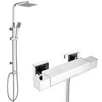 Chrome Square Telescopic Rigid Riser Shower Rail Kit with Thermostatic Bar Valve