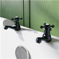 Oxford Bathroom Bath Pillar Taps Set Pair Round Single Cross Handle Matt Black