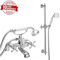 Traditional Cross Head Handles Chrome Bath Shower Mixer Tap with Rail Kit *V