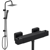 Matt Black Square Rigid Riser Shower Rail Kit with Thermostatic Bar Valve