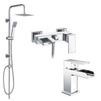 3 Way Square Rigid Riser Shower Kit & Wall Mounted Bath Shower Mixer & Basin Tap