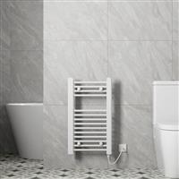 Bathroom Electric Heated Towel Rail Radiator Flat Ladder Modern White 700x400mm