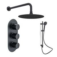 Triple Control Black Round Concealed Thermostatic Shower Mixer Valve - 2 Outlet
