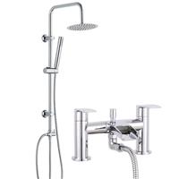 Modern 3 Way Round Rigid Riser Rail Kit with Waterfall Bath Shower Mixer Tap
