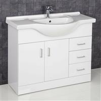 1050mm Bathroom Vanity Unit & Basin Sink Tap + Waste Gloss White Floorstanding