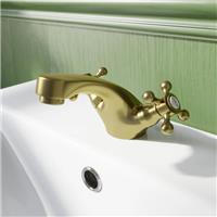Traditional Oxford Bathroom Basin Sink Mixer Tap Mono Round Twin Brushed Brass
