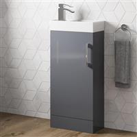 Cloakroom Freestanding Vanity Unit Modern Bathroom Compact Basin Sink 400mm Grey