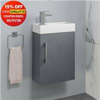Modern Bathroom Basin Sink Vanity Unit Wall Hung 1 Tap Hole 400mm Gloss Grey