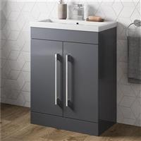 600mm Bathroom Vanity Unit Basin Storage Cabinet Furniture Grey Gloss Modern