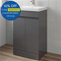 Gloss Grey Free Standing 500mm Door Vanity Unit Basin Modern Bathroom Flat Pack