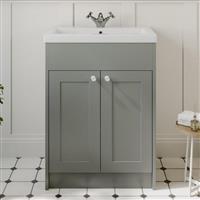 600mm Bathroom Vanity Unit Basin Sink Storage Cabinet Furniture Grey Traditional