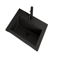 810 x 460mm Bathroom Recessed Basin Sink Modern 1 Tap Hole Black Stone Resin