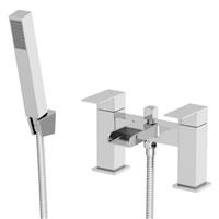 Modern Bathroom Waterfall Bath Shower Mixer Tap Square Twin Lever Handset Hose
