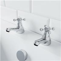 Traditional Bathroom Bath Taps Twin 2 Tap Hole Brass Cross Head Handles Chrome
