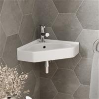 Cloakroom Corner Wall Hung Basin Bathroom Sink Hand Wash 1 Tap Hole White Modern
