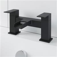 Modern Bath Mixer Waterfall Tap Twin Lever Black Finish Hot Cold Bathroom Filler