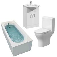 Bathroom Suite Bath 1700 Single Ended Straight Basin Sink Vanity Unit Toilet WC
