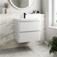 Bathroom Wall Hung Vanity Unit Wash Basin Base Cabinet Two Drawers Storage White