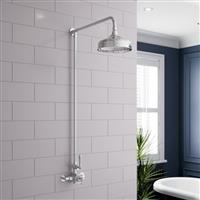Traditional Thermostatic Mixer Shower Set Round Chrome Crosshead Exposed Valve