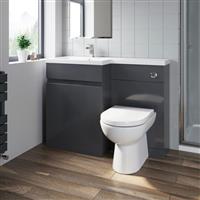 1100mm Bathroom Vanity Unit Basin Sink Toilet Combined Furniture Left Hand Grey