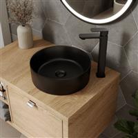 Ceramic Bathroom Vanity Wash Basin Sink Countertop Round Modern 352x352mm Black