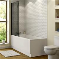 Bathroom 1500mm Single Ended Curved Bath 6mm Shower Screen Front Panel White