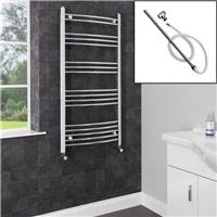 Dual Fuel Heated Towel Rail Chrome Designer Curved Manual Electric 1200x600mm