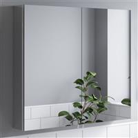 Bathroom Double Door Mirror Stainless Steel Sleek Modern Cabinet 800 x 700mm
