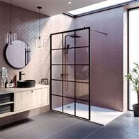 Wet Room Screen 1200mm Walk In Enclosure 8mm Black Grid Glass Frameless