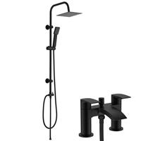 Matt Black Modern Square Waterfall Bath Shower Mixer Tap & 3 Way Rigid Riser Kit