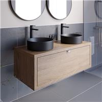 Bathroom Wall Hung Vanity Unit Sink Cabinet Countertop Wash Basin Oak 1100mm