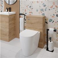 Bathroom Toilet WC Concealed Cistern Unit Pan Soft Close Seat Wood Effect 500mm