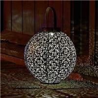 Solar Ornate Damasque Lantern Lamp Garden Lighting Patio Metal Silhouette White