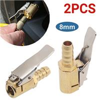 2 x Tyre Valve Air Chuck Inflator Pump Connector Adapter Brass Clip on Car 8mm