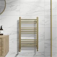 Heated Towel Rail Brushed Brass 750 x 450mm Flat Bathroom Wall Mounted Steel