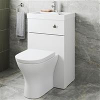 2 in 1 Back to Wall Toilet & Basin Combination Unit White Gloss W50cm Dual Flush