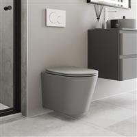 Wall Hung Grey Rimless Toilet Pan Soft Close Seat Bathroom Modern
