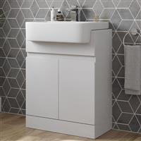 White Gloss Freestanding Vanity Unit with Basin - 620mm Modern Bathroom Storage