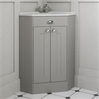 Corner Bathroom Traditional Vanity Unit Basin Sink Cabinet Furniture Grey 580mm