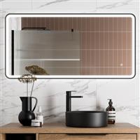 Large Rectangular LED Mirror Touch Bathroom Demister Mains Matt Black 1200x600mm