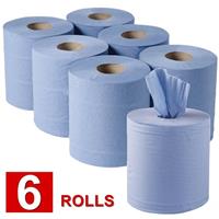 6 x Jumbo Workshop Hand Towels Rolls 2 Ply Centre Feed Wipes Embossed Tissue