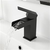 Matt Black Bathroom Basin Sink Mixer Tap Square Waterfall Single Lever Modern