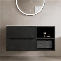 1000mm Bathroom Vanity Unit White Marble Countertop Wall Hung Fluted Black Unit