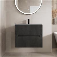 600mm Bathroom Cloakroom Vanity Unit Basin Sink Wall Hung Fluted Black Unit