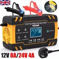 Car Battery Charger 12V 8A 24V Fast Charger Automatic Smart Pulse Repair AGM/GEL