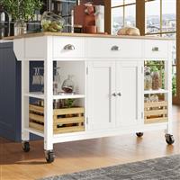 Rolling Kitchen Island Storage Trolley Cabinet with Large Wood Top, 3 Drawers