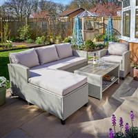 Rattan Garden Furniture Set 4 Piece Grey Parasol Hole Outdoor Sofa Chaise Table