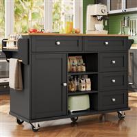 Kitchen Island Rolling Trolley w/ 5 Drawers & Spice Rack Storage Cabinet Black