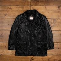 Vintage J.Riggings Leather Jacket L 80s Car Coat Black - 44 Regular